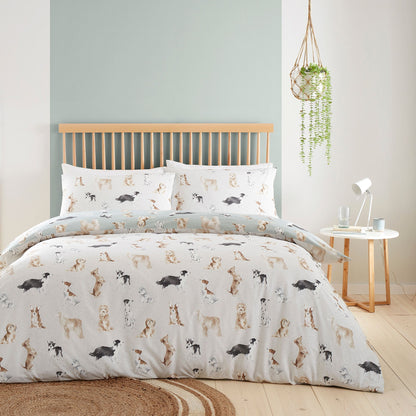 Cute Dogs Duvet Cover Set in Duck Egg
