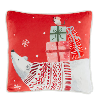 Christmas Woodland Animals Cushion in Red