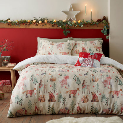 Christmas Woodland Animals Cushion in Red