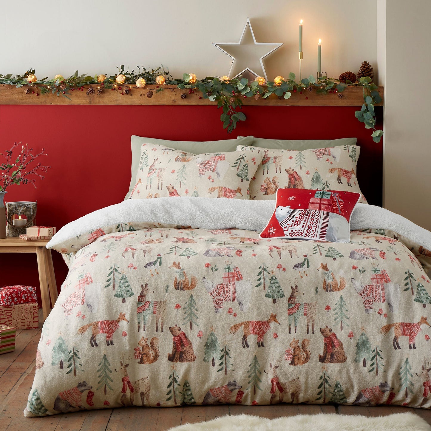 Christmas Woodland Animals Duvet Cover Set in Natural