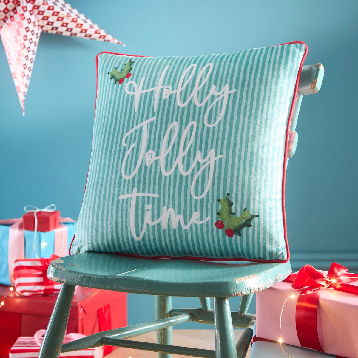 Christmas Vintage Frames Cushion in Red 43 x 43cm