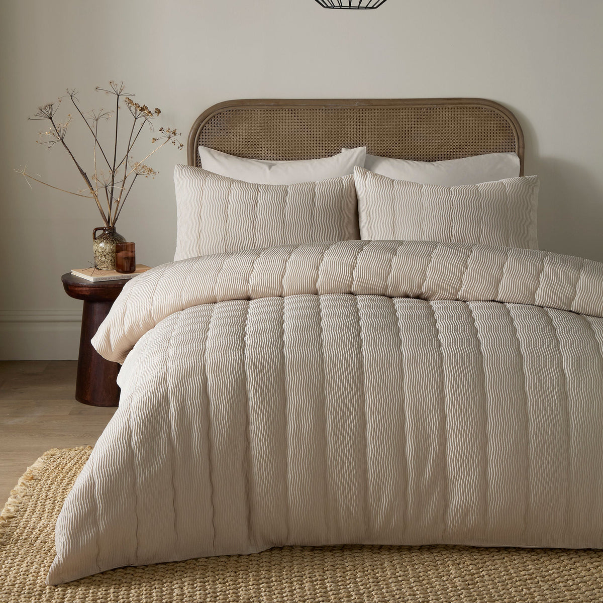 Crinkle Wave Duvet Cover Set in Natural