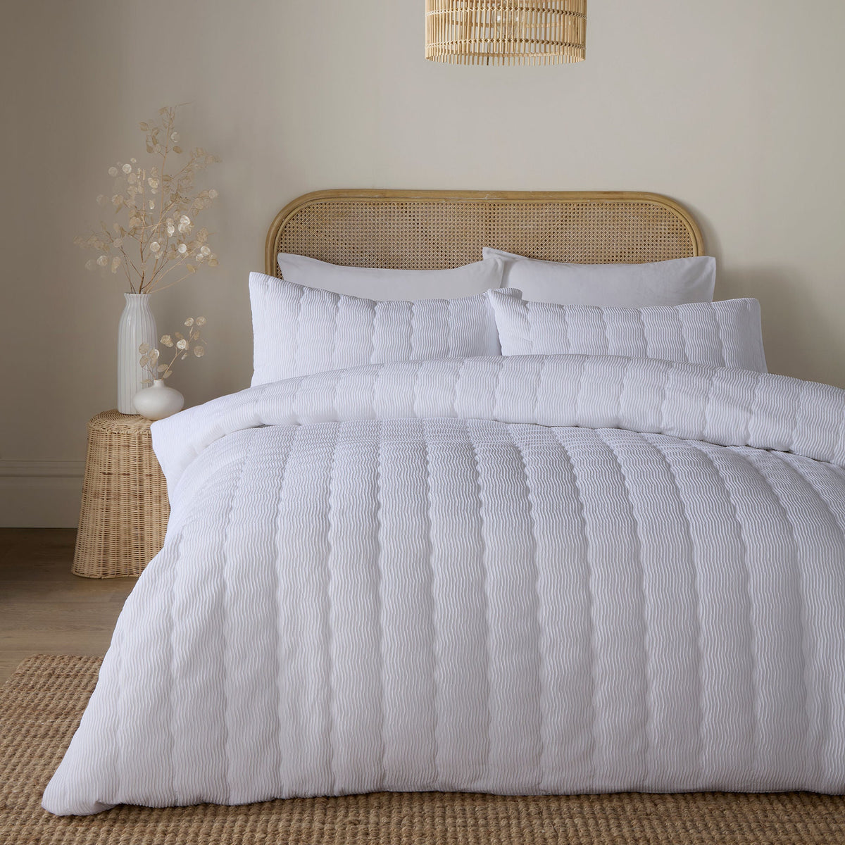 Crinkle Wave Duvet Cover Set in White