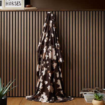 Cow Print Fleece Throw in Chocolate