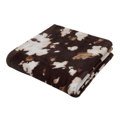 Cow Print Fleece Throw in Chocolate