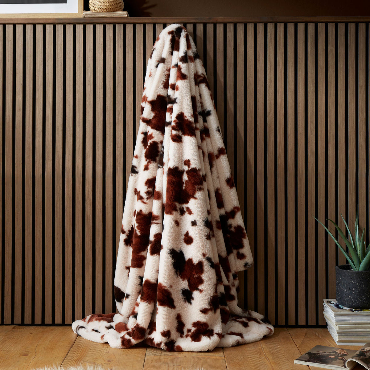 Cow Print Faux Fur Bedspread in Natural
