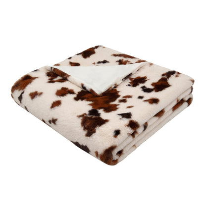 Cow Print Faux Fur Bedspread in Natural
