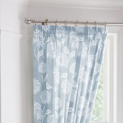 Chrysanthemum Pencil Pleat Curtains in Blue