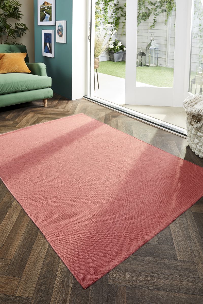 Hug Rug Woven Diamond Rug Coral Pink