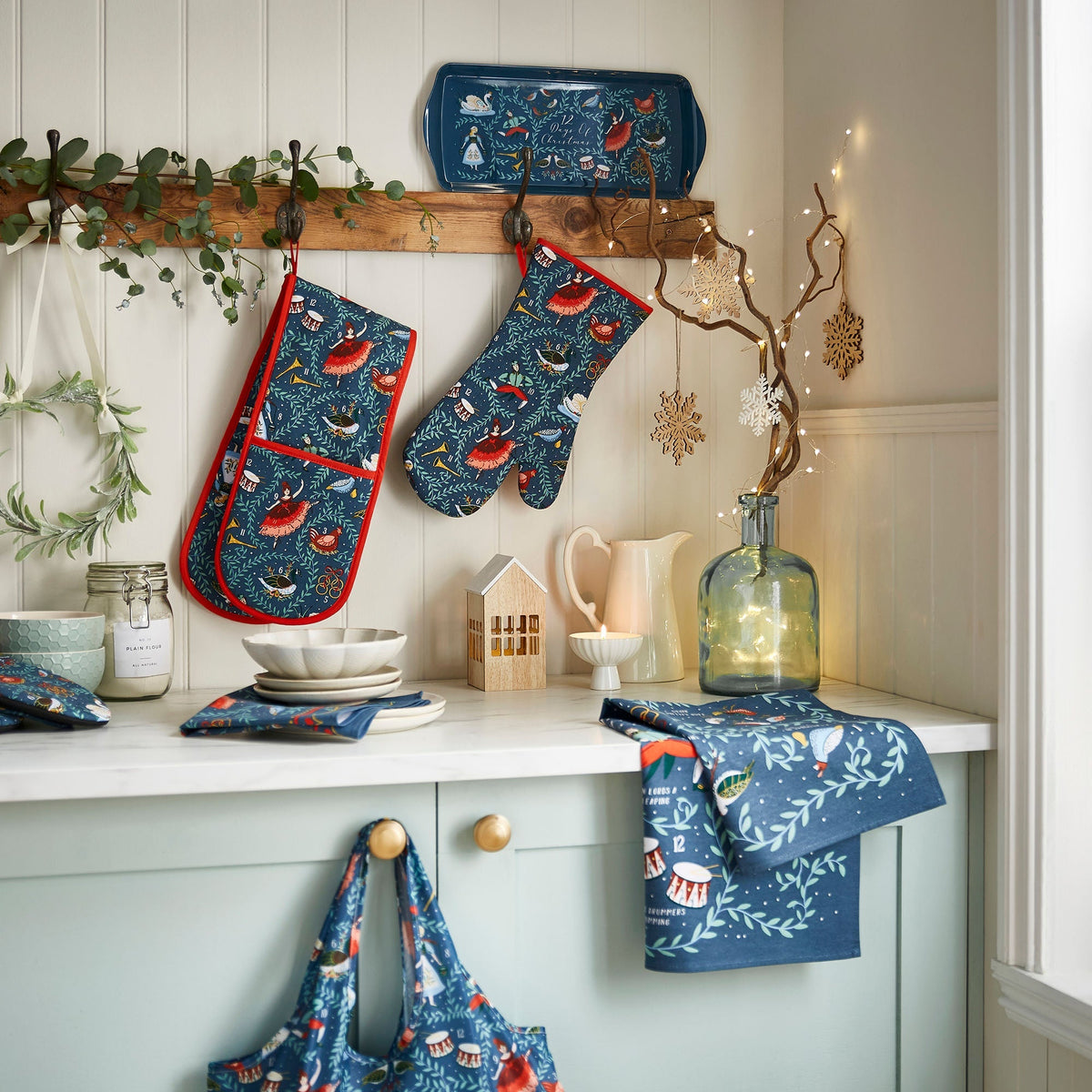 12 Days of Christmas Foldable Tote Bag Medium in Blue