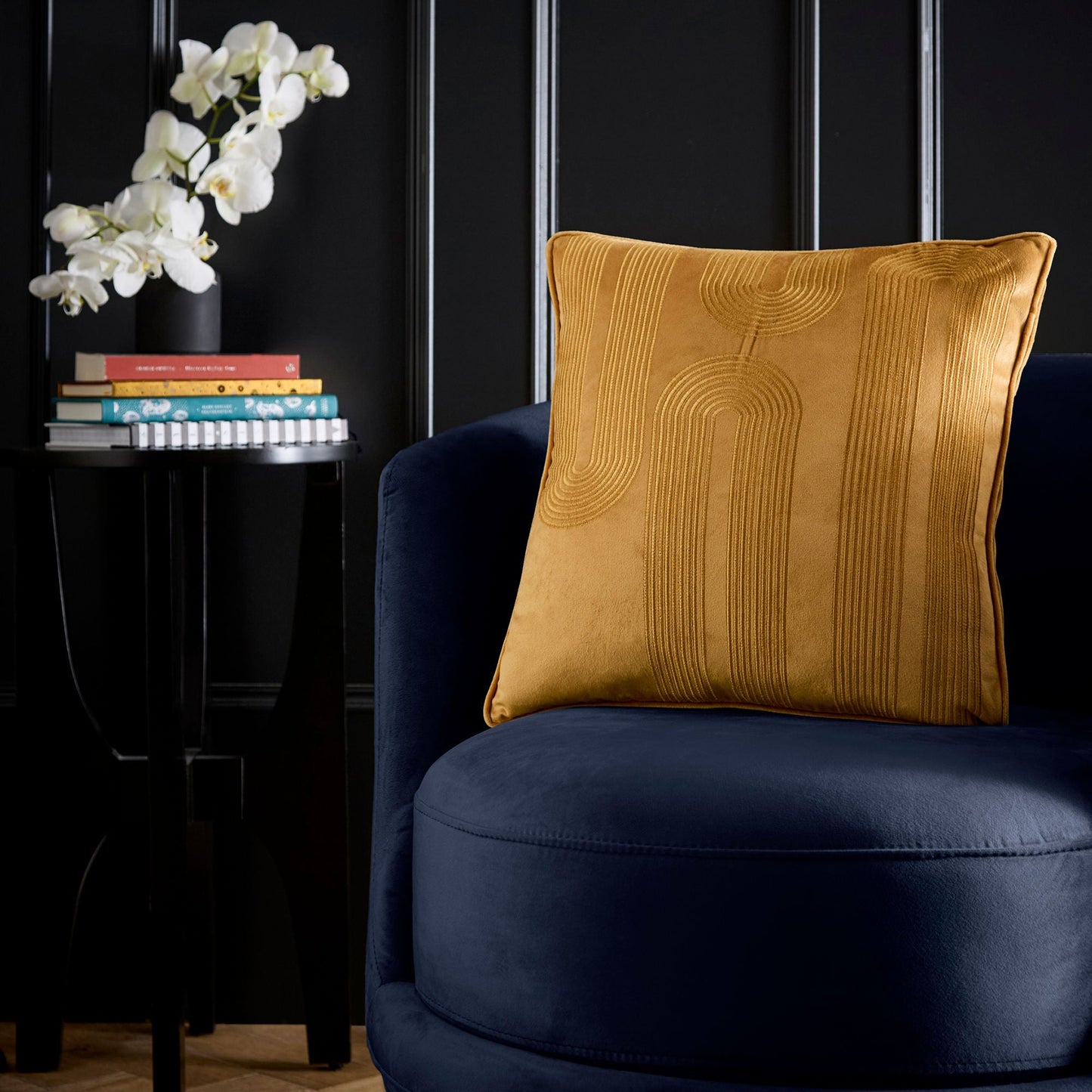 Diva Embroidery Cushion in Ochre