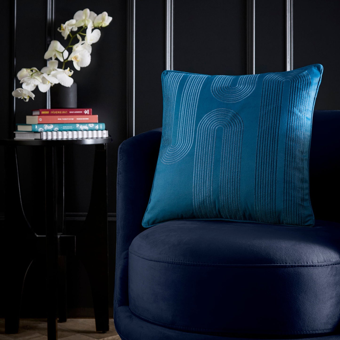 Diva Embroidery Cushion in Teal