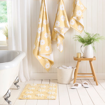 Daisy Floral Bath Mat in Ochre