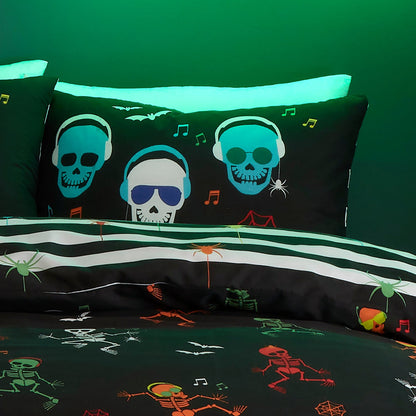 Dancing Skeletons Halloween Duvet Cover Set in Black