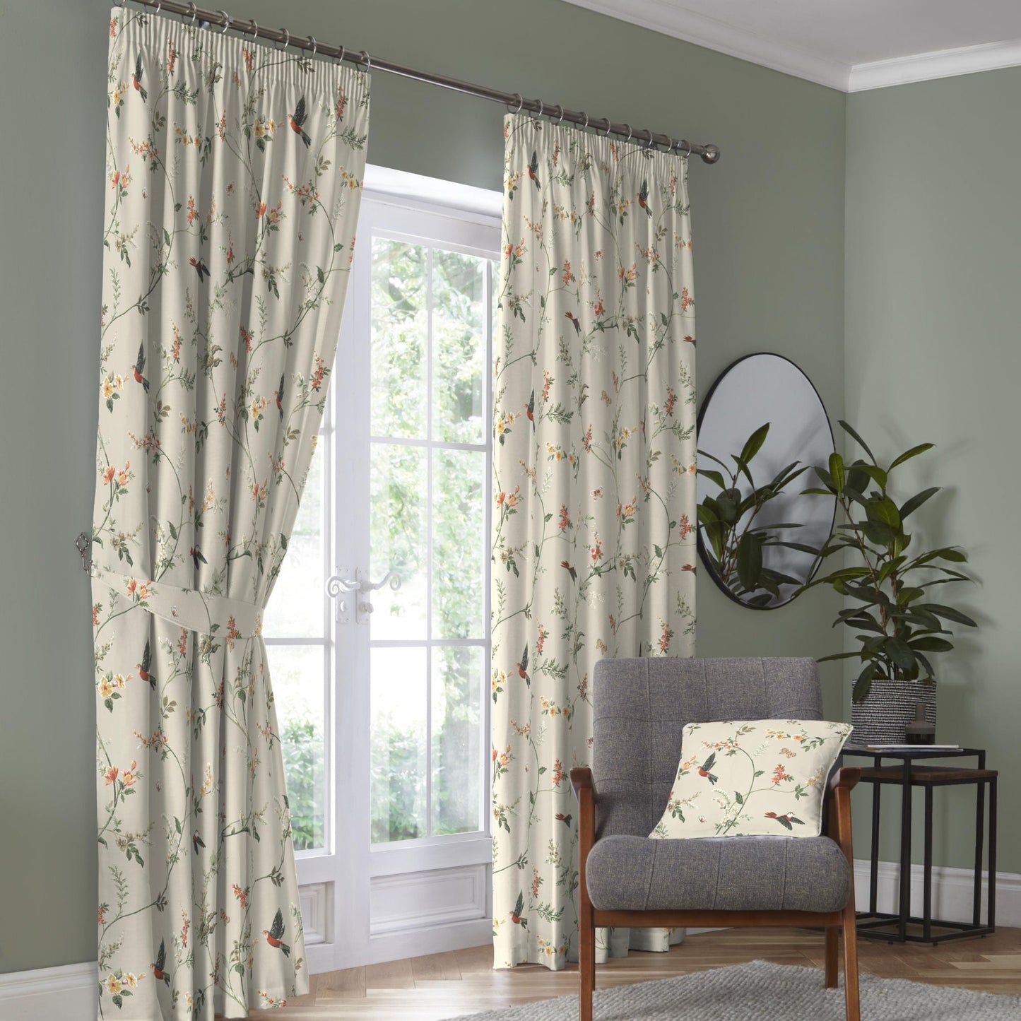 Darnley Pencil Pleat Curtains in Coral/Natural