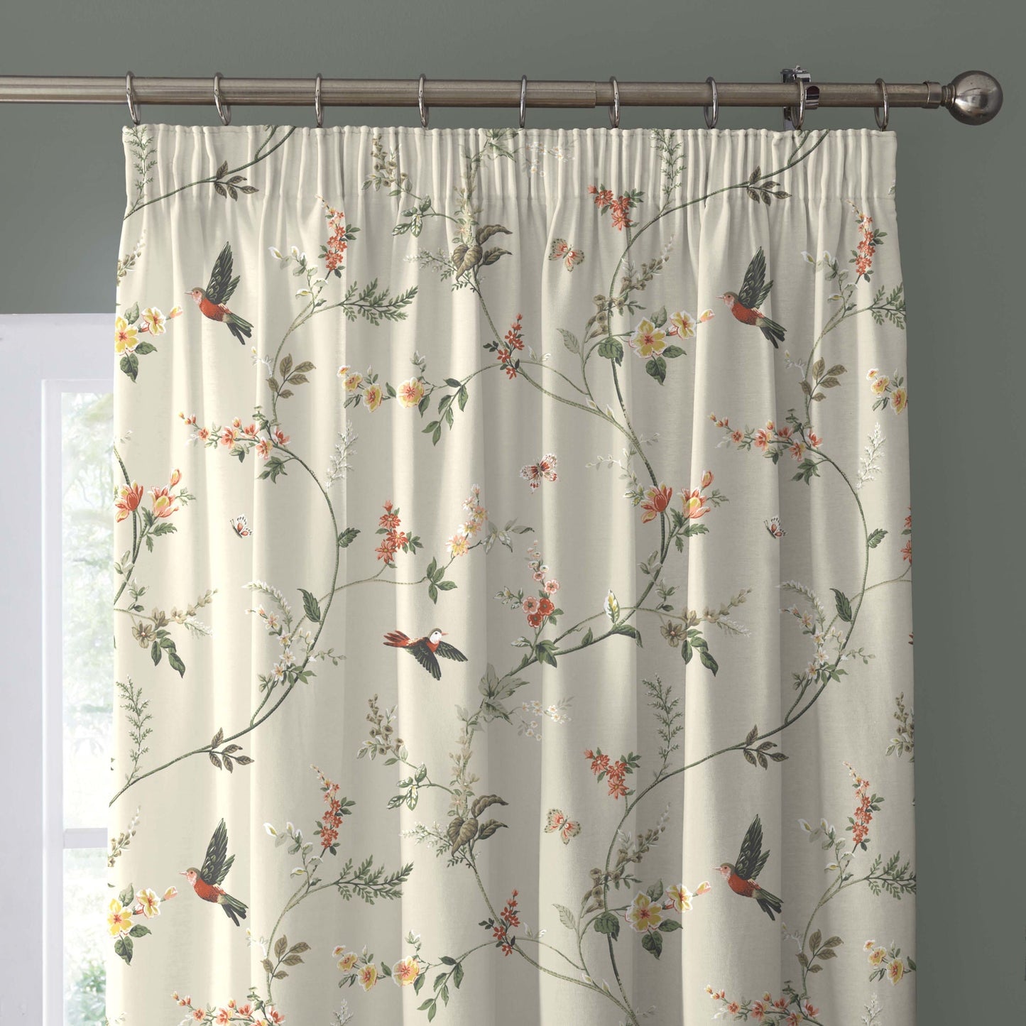 Darnley Pencil Pleat Curtains in Coral/Natural
