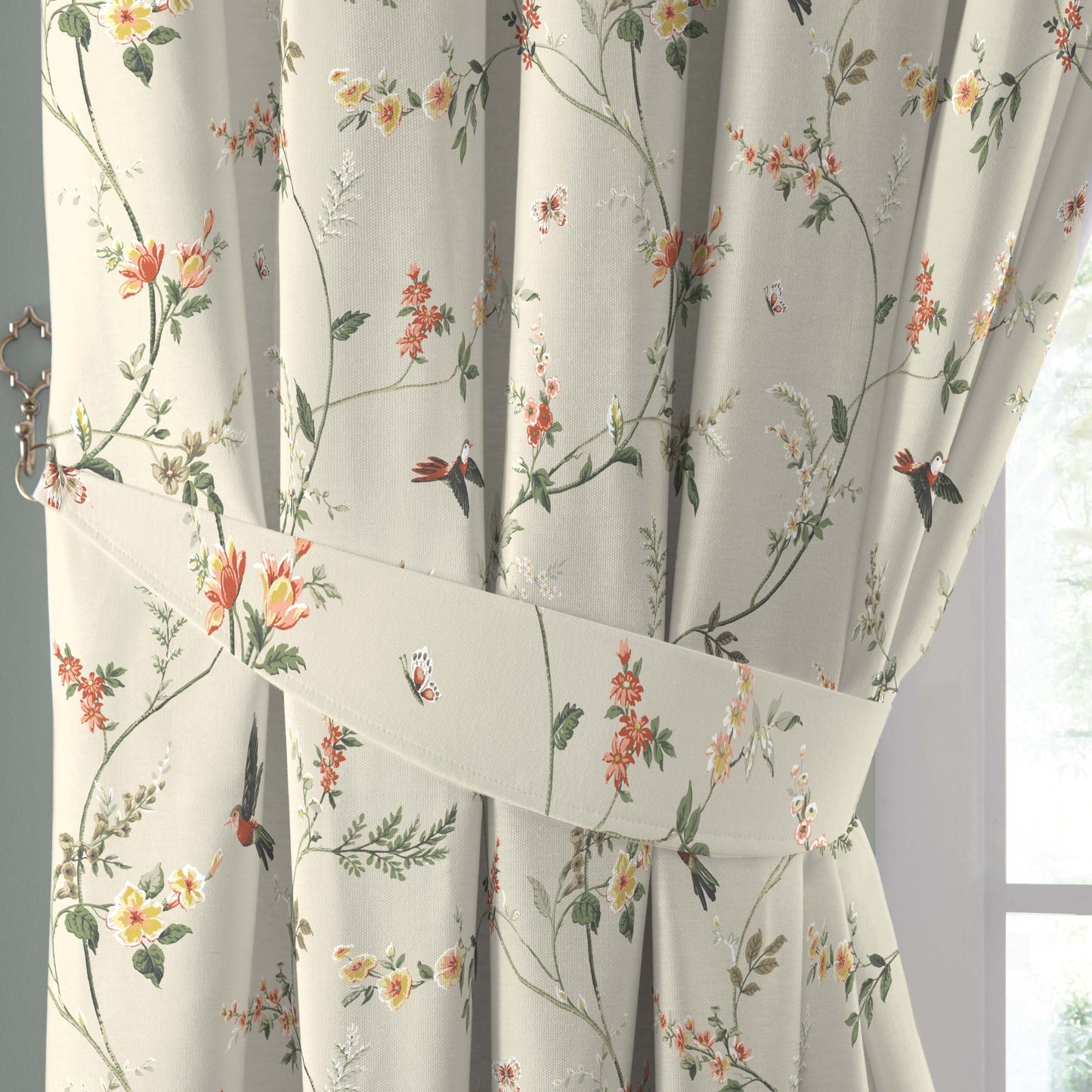 Darnley Pencil Pleat Curtains in Coral/Natural