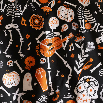 Halloween Day of the Dead Duvet Cover Set in Black/Orange