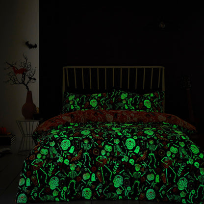 Halloween Day of the Dead Duvet Cover Set in Black/Orange
