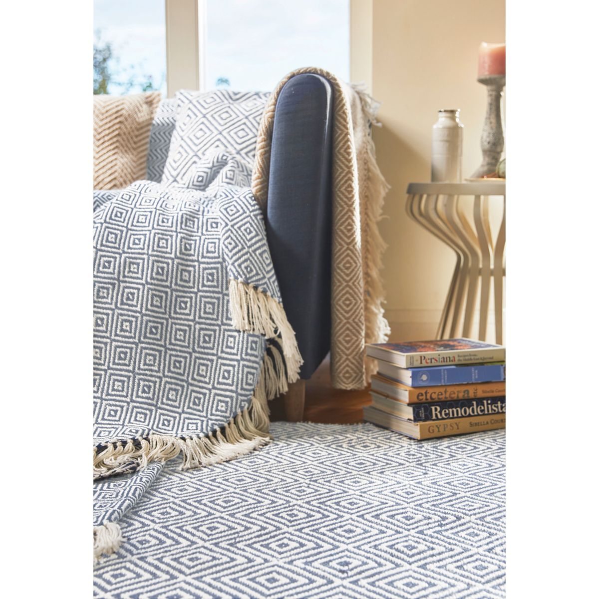 Hug Rug Woven Diamond Rug Denim Blue