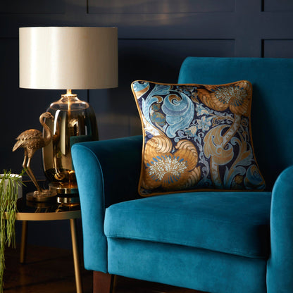 Down the Dilly Cushion in Ochre/Blue
