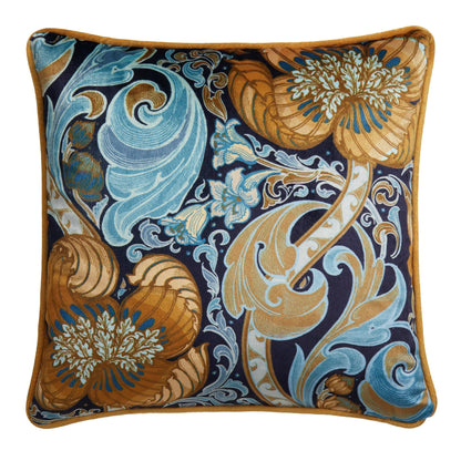 Down the Dilly Cushion in Ochre/Blue