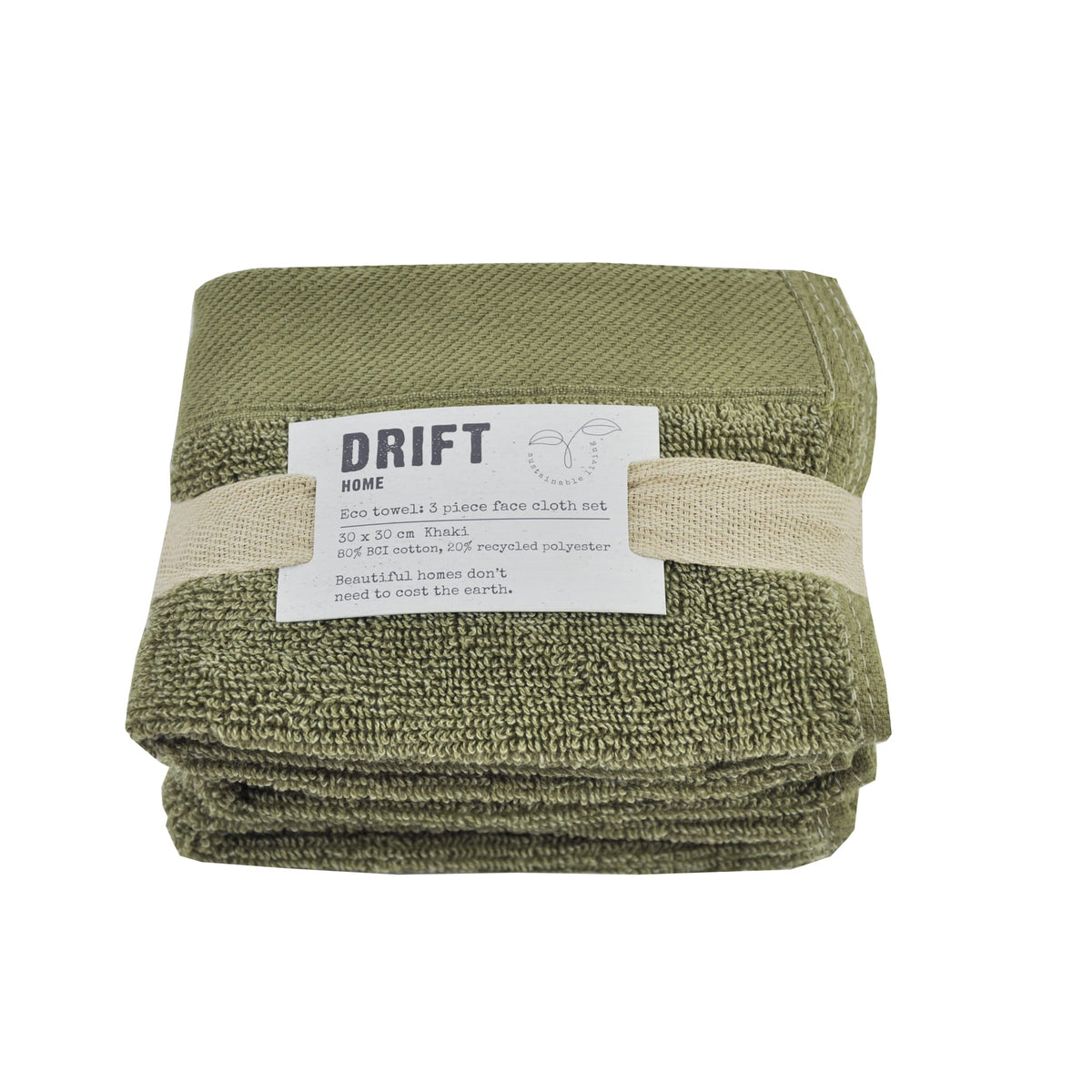 Abode Eco Face Cloth 3 Pack in Khaki