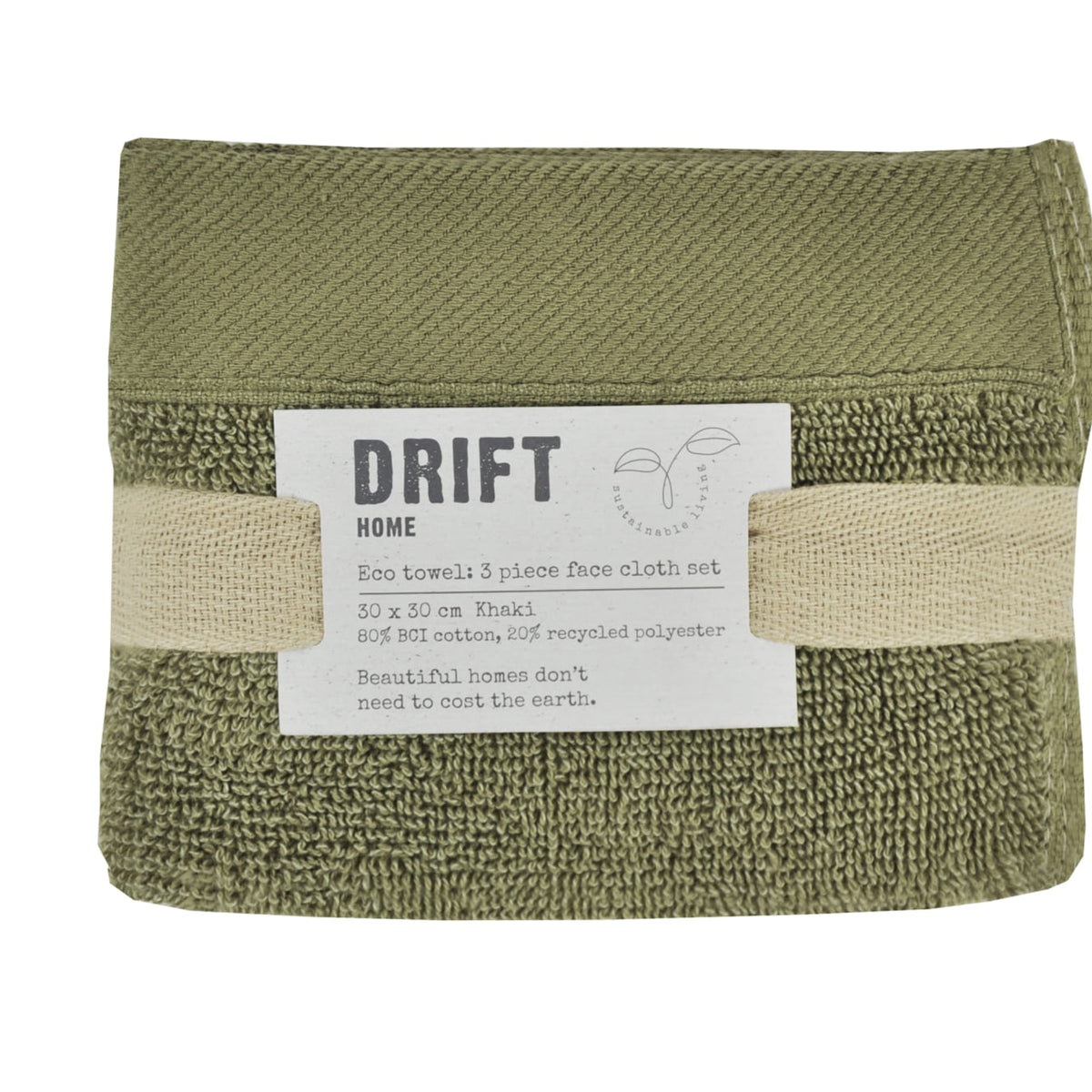 Abode Eco Face Cloth 3 Pack in Khaki