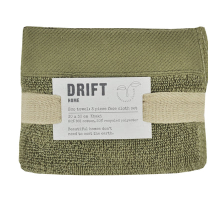 Abode Eco Face Cloth 3 Pack in Khaki