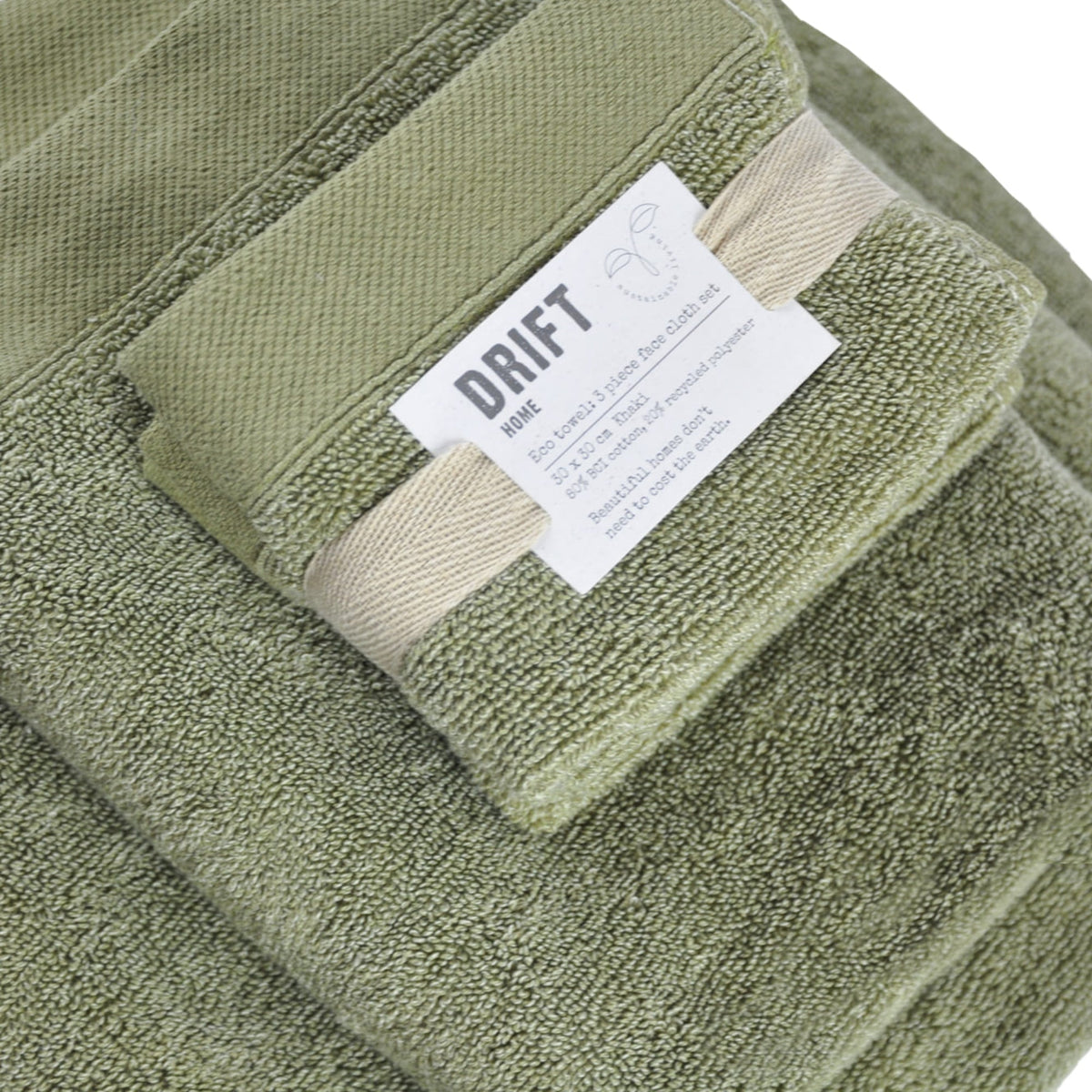 Abode Eco Face Cloth 3 Pack in Khaki
