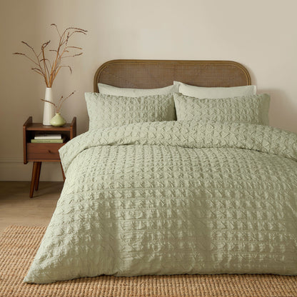 Embossed Grid Duvet Cover Set in Green