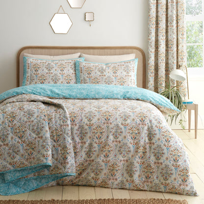 Edena Decorative Floral Duvet Cover Set in Natural