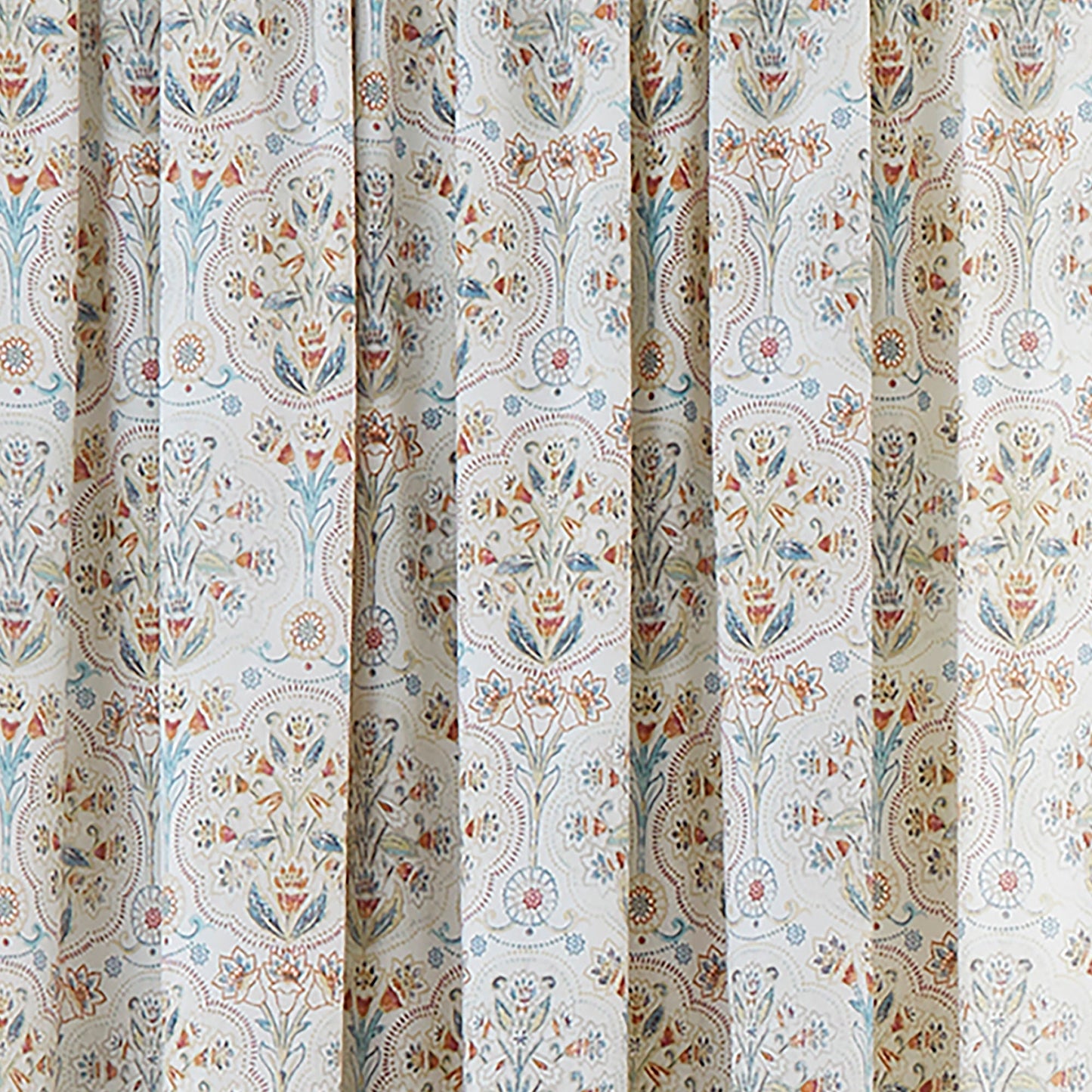 Edena Decorative Floral Pair of Pencil Pleat Curtains in Natural