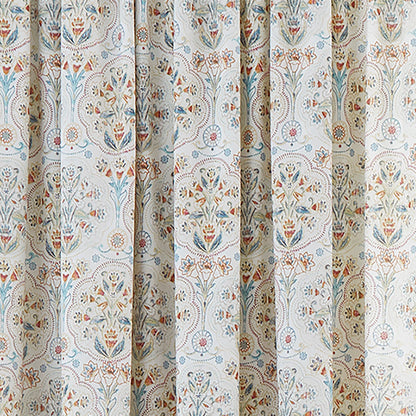 Edena Decorative Floral Pair of Pencil Pleat Curtains in Natural
