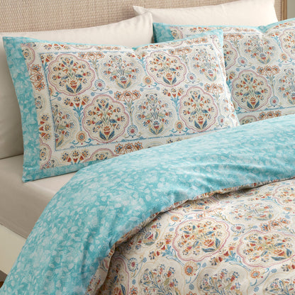 Edena Decorative Floral Duvet Cover Set in Natural