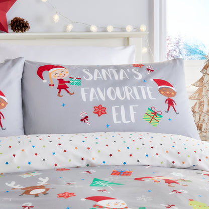 Elf & Santa Duvet Cover Set in Grey