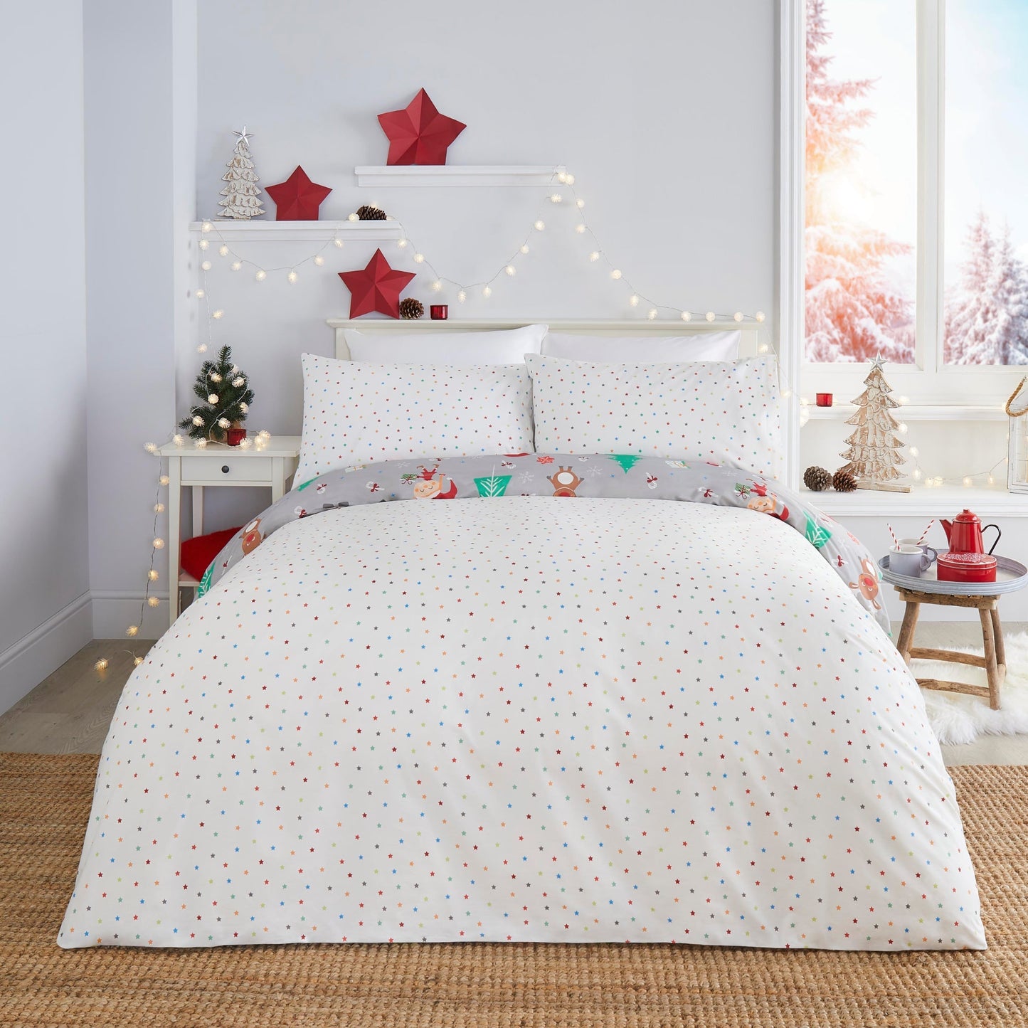 Elf & Santa Duvet Cover Set in Grey
