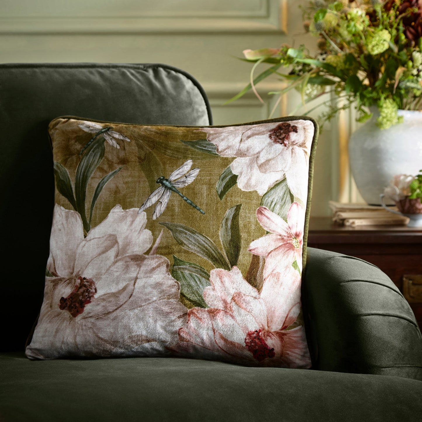 Fiorella Cushion in Olive 43 x 43cm - Cushion Cover