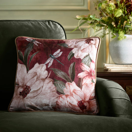 Fiorella Cushion in Wine 43 x 43cm - Filled Cushion