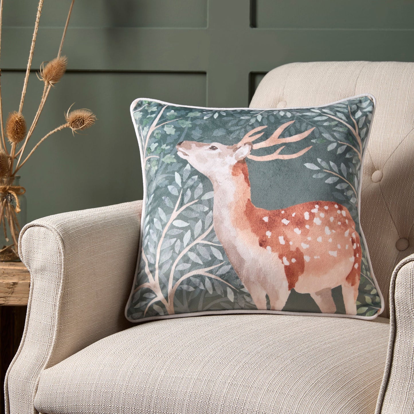 Forest Animals Cushion in Green