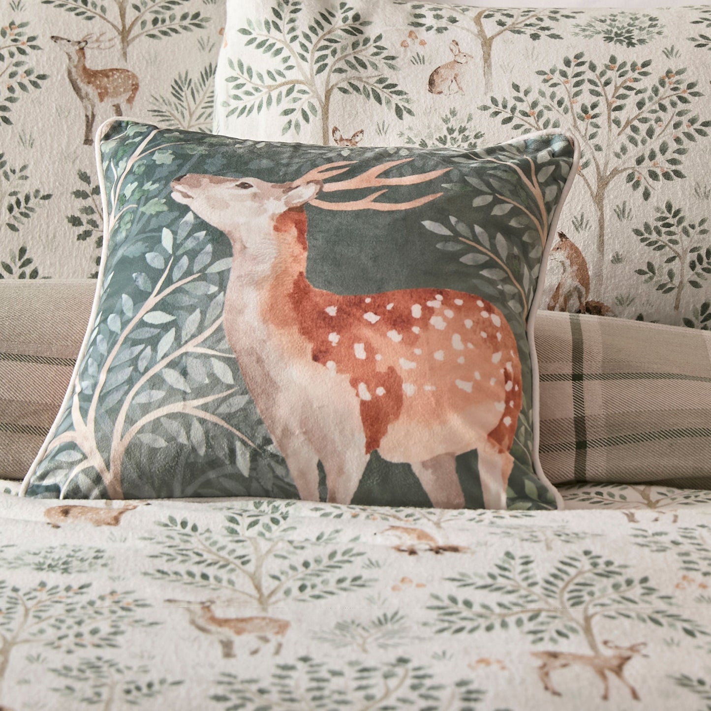 Forest Animals Cushion in Green