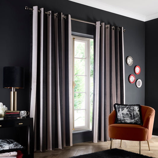 Festivo Stripe Eyelet Curtains in Black