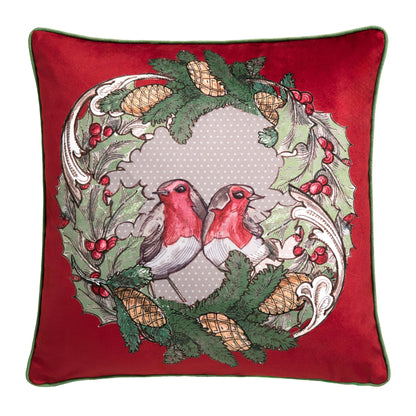 Festive Robin Cushion in Red