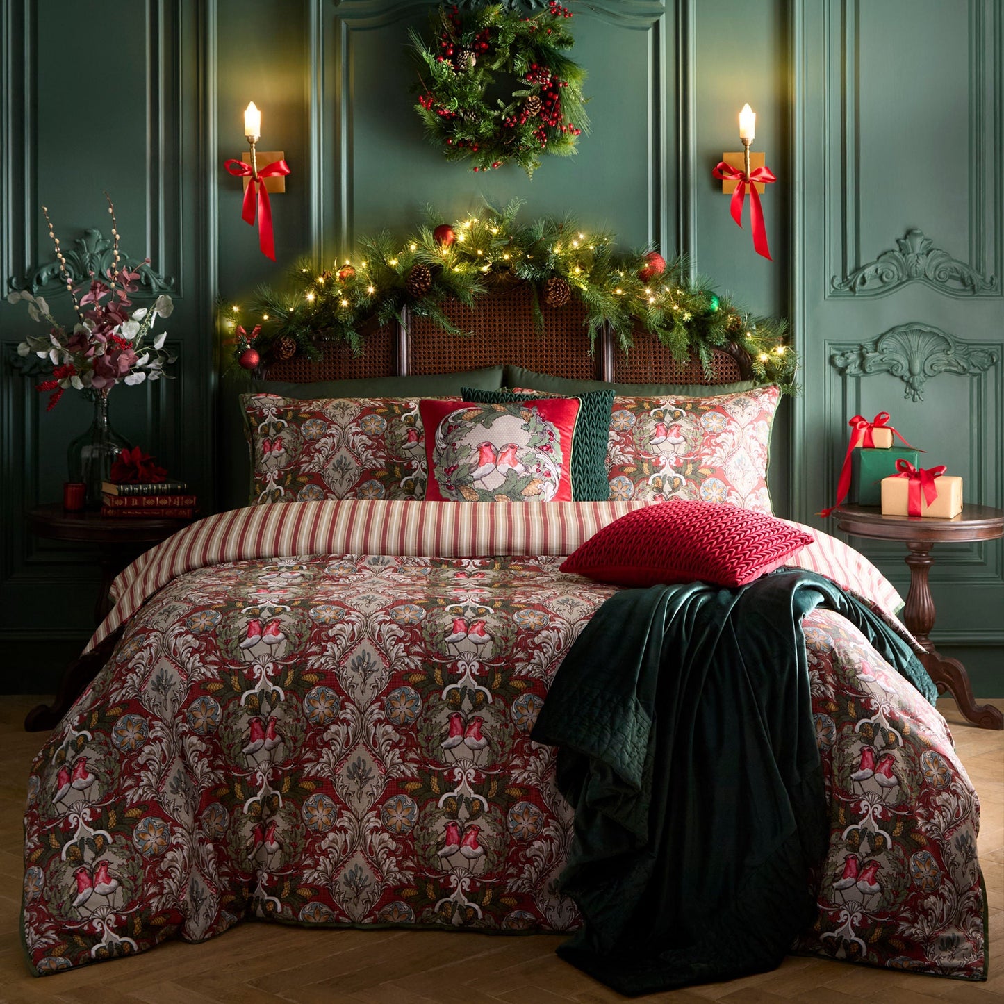 Festive Robin Cushion in Red