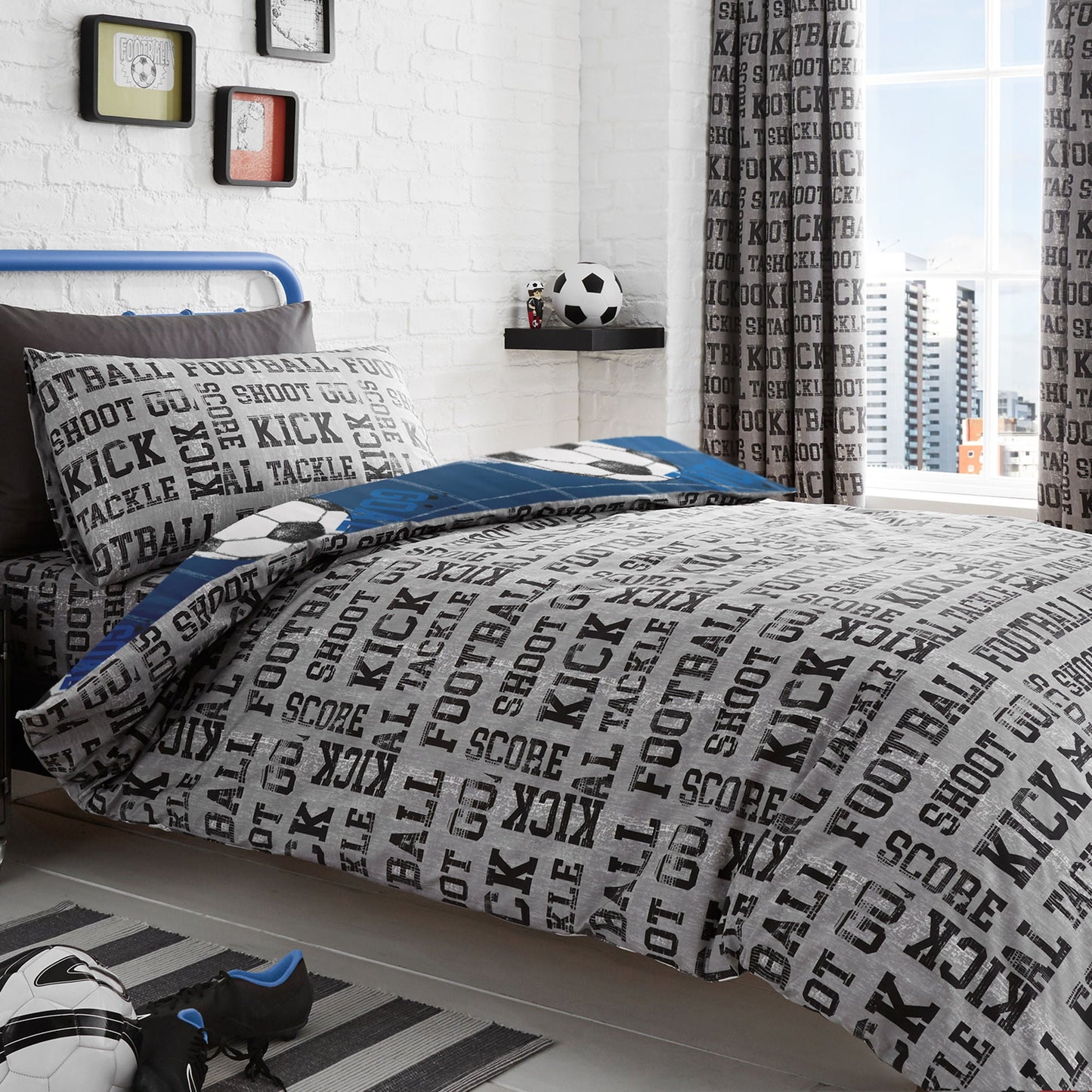 Football Duvet Cover Set in Blue