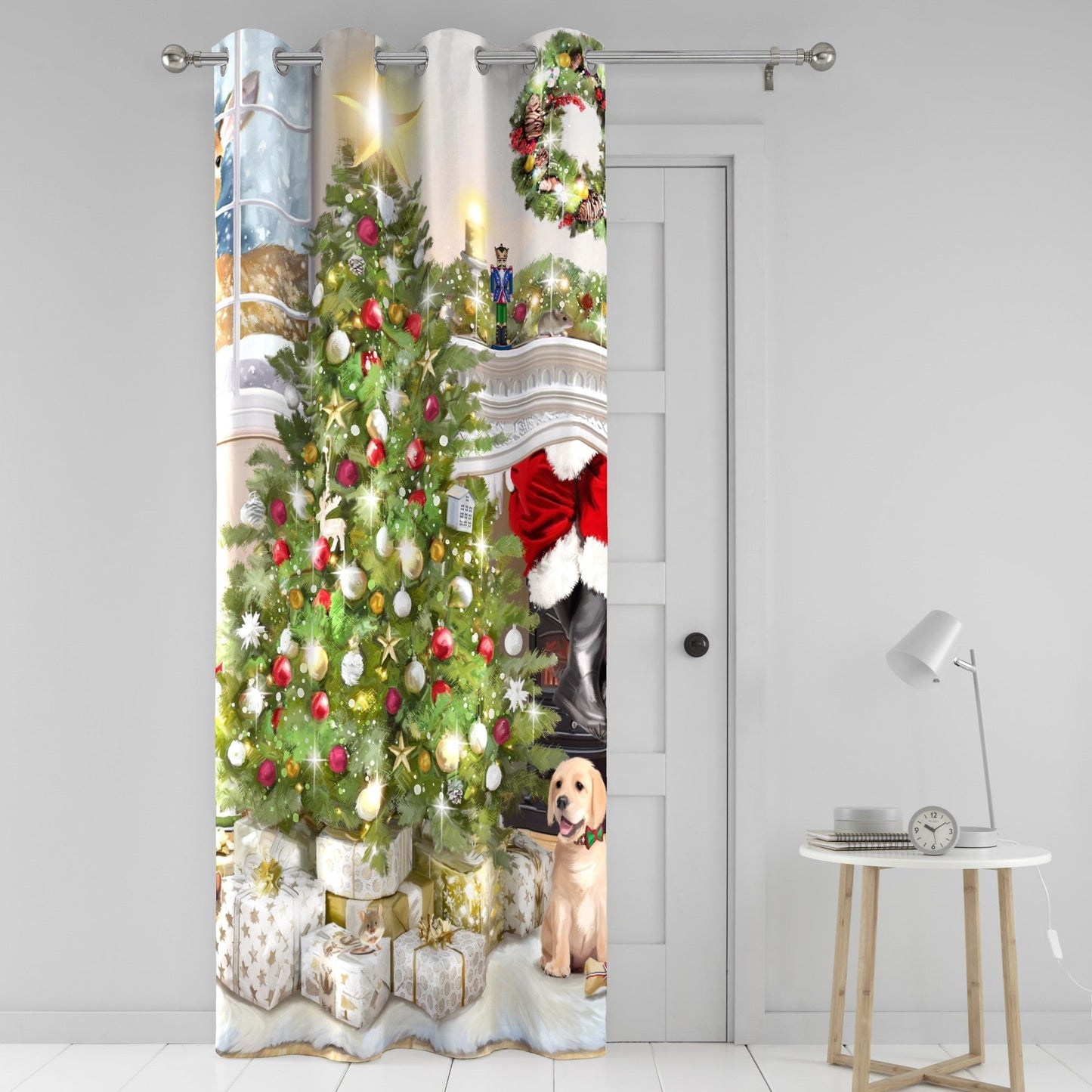 Christmas Tree Eyelet Single Panel Door Curtain in Multi