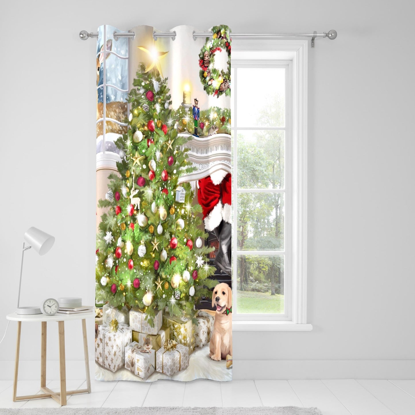 Christmas Tree Eyelet Single Panel Door Curtain in Multi