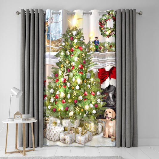 Christmas Tree Eyelet Single Panel Door Curtain in Multi