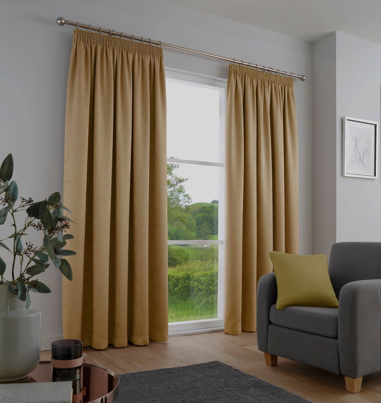 Galaxy Pencil Pleat Curtains in Ochre