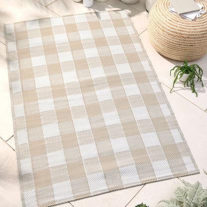 Gingham Outdoor Rug in Natural
